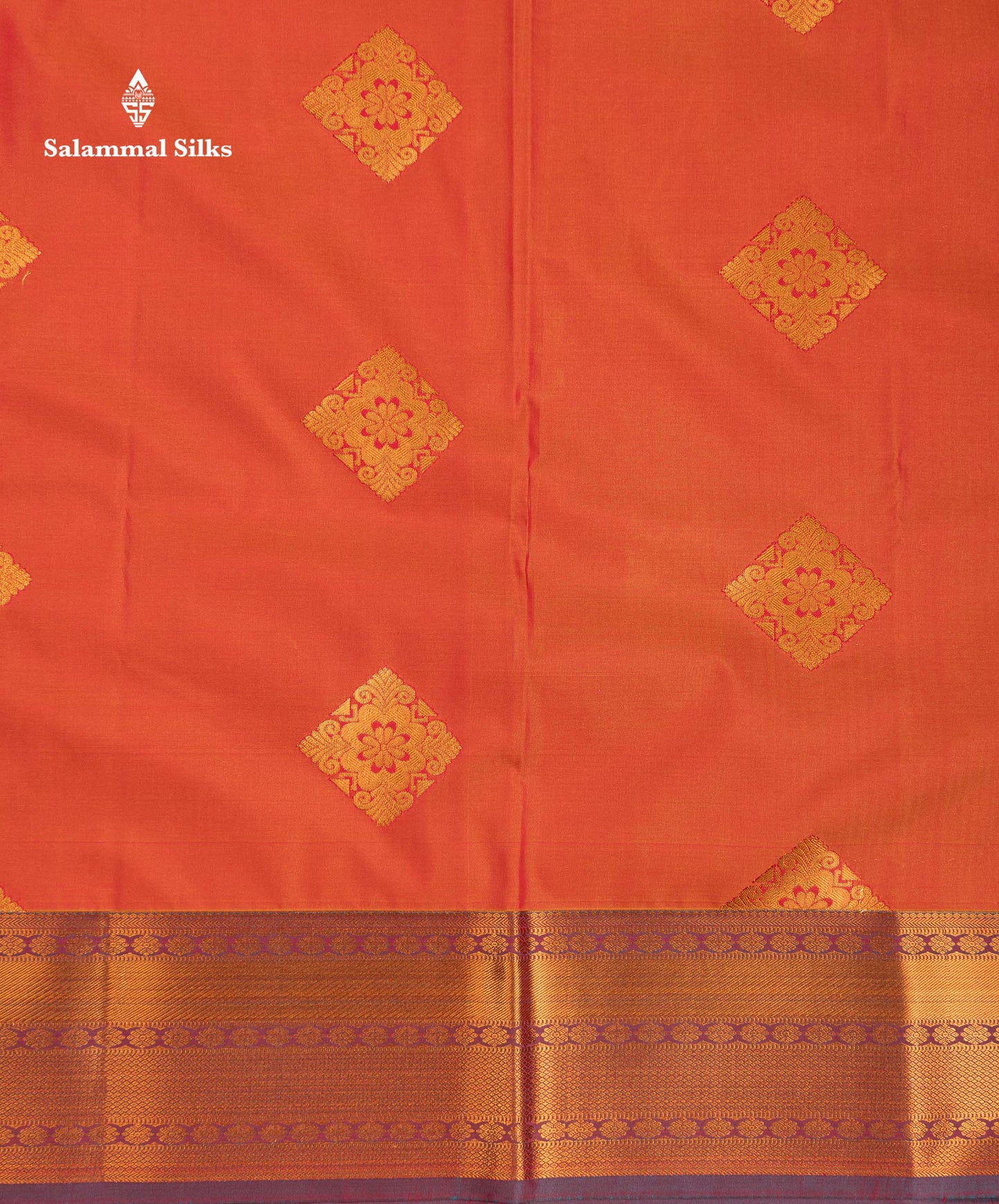 Beautiful Orange Semi Silk Saree With Contrast Peacock Blue Traditional Border