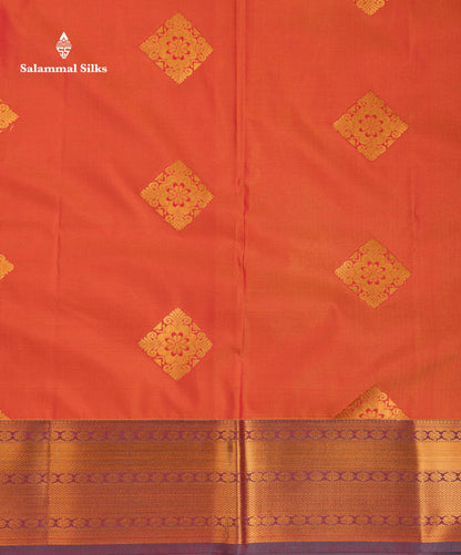 Beautiful Orange Semi Silk Saree With Contrast Peacock Blue Traditional Border