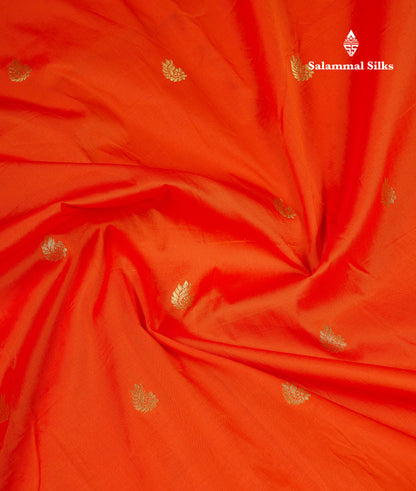 9 Yards Semi Silk Saree Orange With Contrast Green Traditional Temple Border