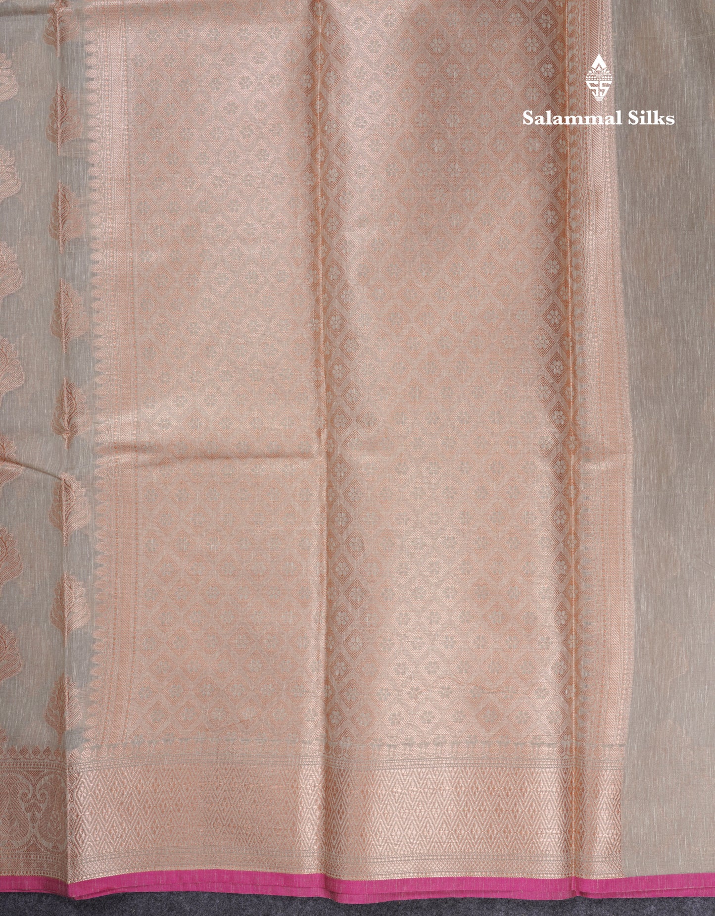 Beautiful Grey Linen Cotton Mix Fancy Saree With Contrast Pink Blouse