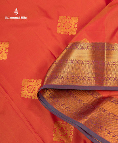 Beautiful Orange Semi Silk Saree With Contrast Peacock Blue Traditional Border