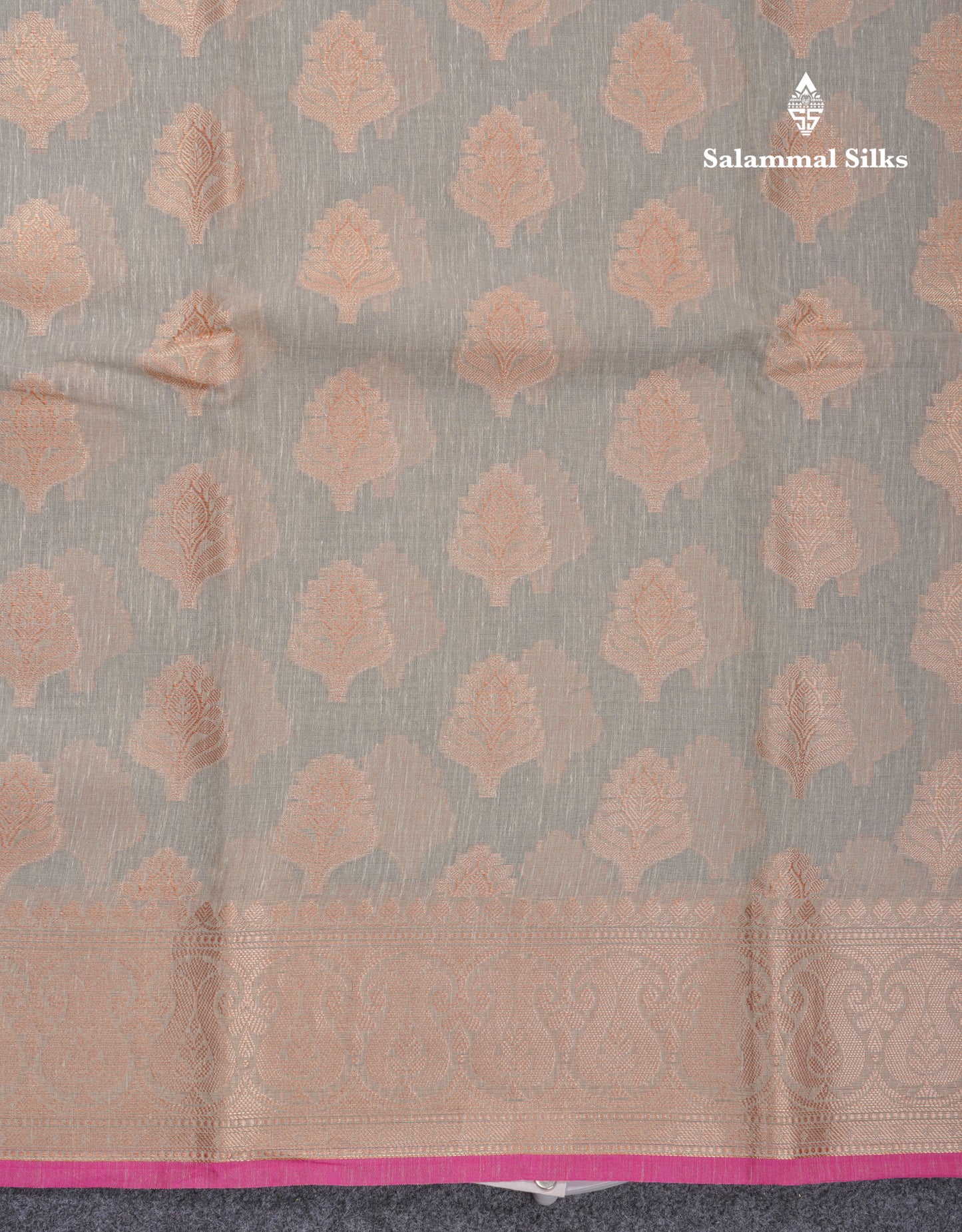 Beautiful Grey Linen Cotton Mix Fancy Saree With Contrast Pink Blouse