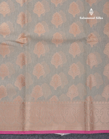Beautiful Grey Linen Cotton Mix Fancy Saree With Contrast Pink Blouse