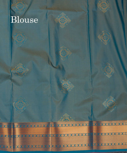 Beautiful Orange Semi Silk Saree With Contrast Peacock Blue Traditional Border