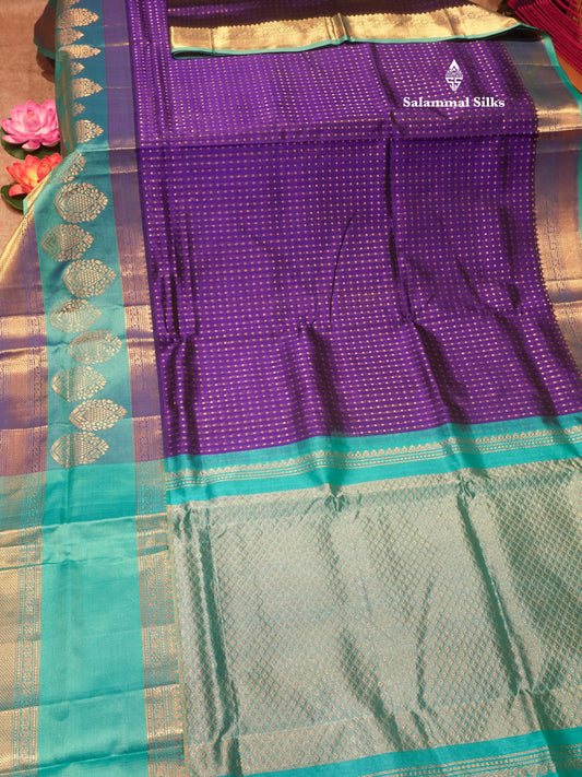 Violet Colour Pure Silk Cotton Saree With Contrast  Sapphire Green Fancy Border