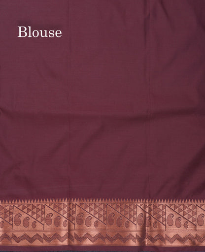 Peacock Blue Semi Silk Saree With Contrast Dark Brown Blouse