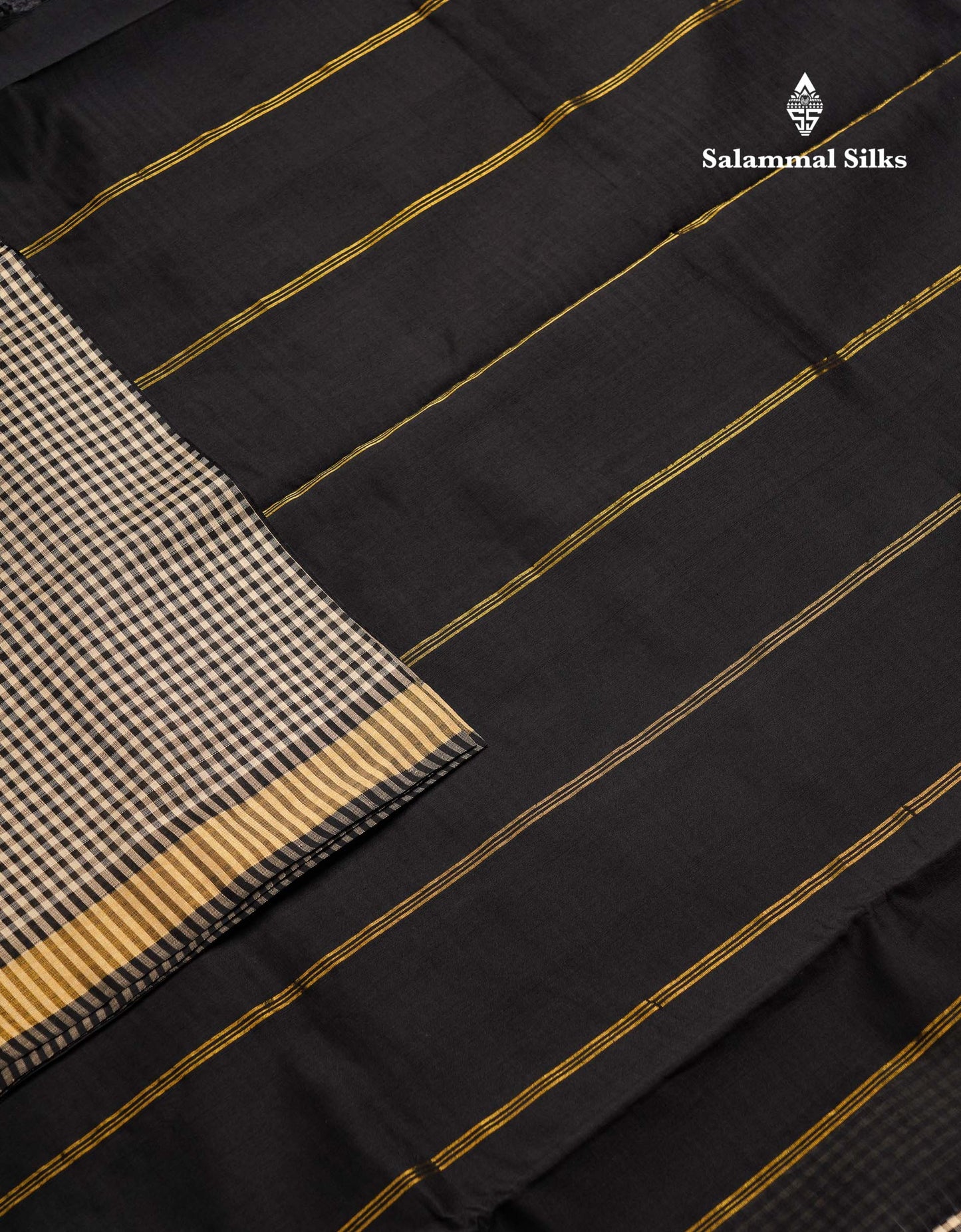 Beautiful Black & White Tiny Checks Semi Silk Cotton Saree With Contrast Black Blouse