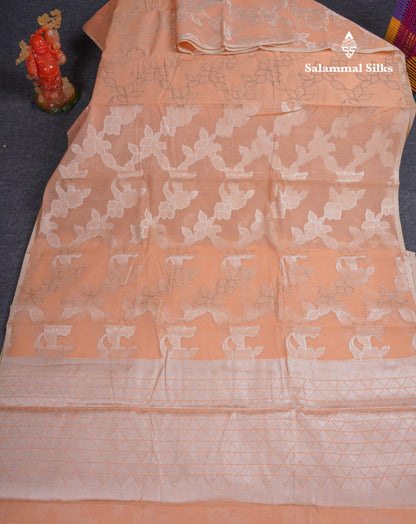 Beautiful Light Orange Fancy Cotton Mix Saree With Designer Blouse