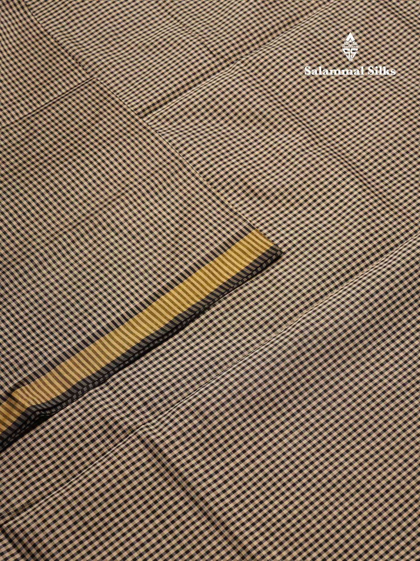 Beautiful Black & White Tiny Checks Semi Silk Cotton Saree With Contrast Black Blouse