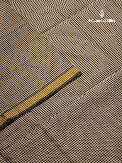 Beautiful Black & White Tiny Checks Semi Silk Cotton Saree With Contrast Black Blouse