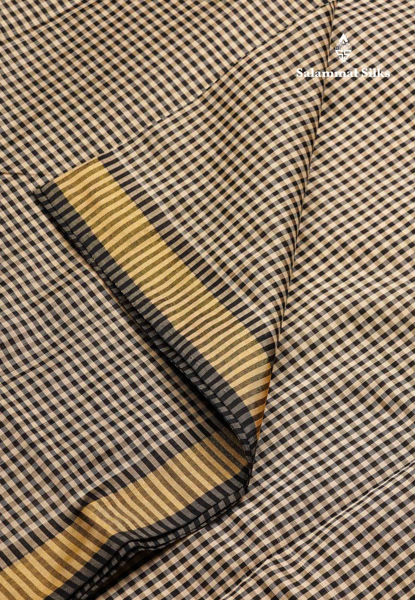 Beautiful Black & White Tiny Checks Semi Silk Cotton Saree With Contrast Black Blouse