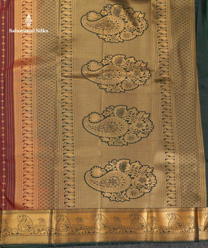 Beautiful Magenta Vertical Zari Line With Butta Semi Silk Saree With Contrast Peacock Blue Traditional Border