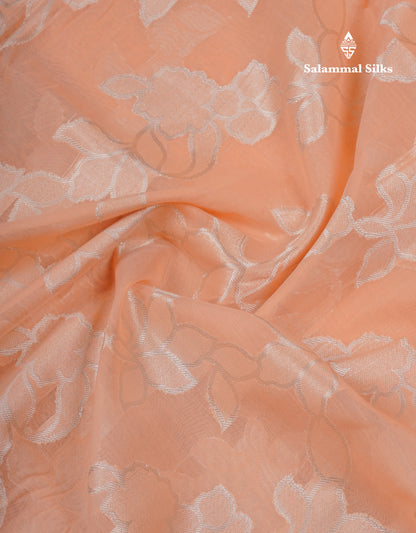 Beautiful Light Orange Fancy Cotton Mix Saree With Designer Blouse
