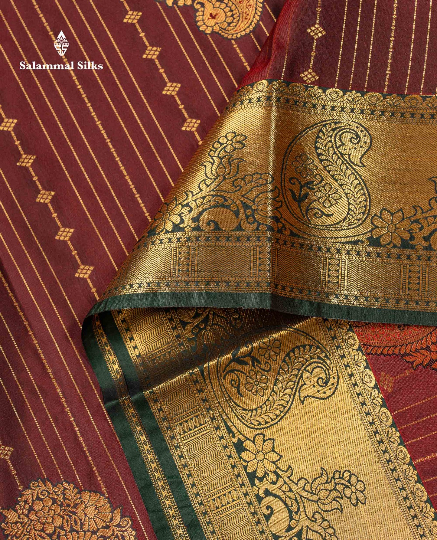 Beautiful Magenta Vertical Zari Line With Butta Semi Silk Saree With Contrast Peacock Blue Traditional Border