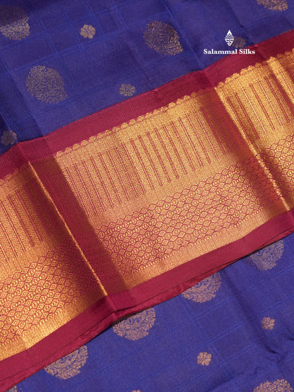 Blue Colour Pure Kanjivaram Silk Saree With Contrast Vadamalli Border