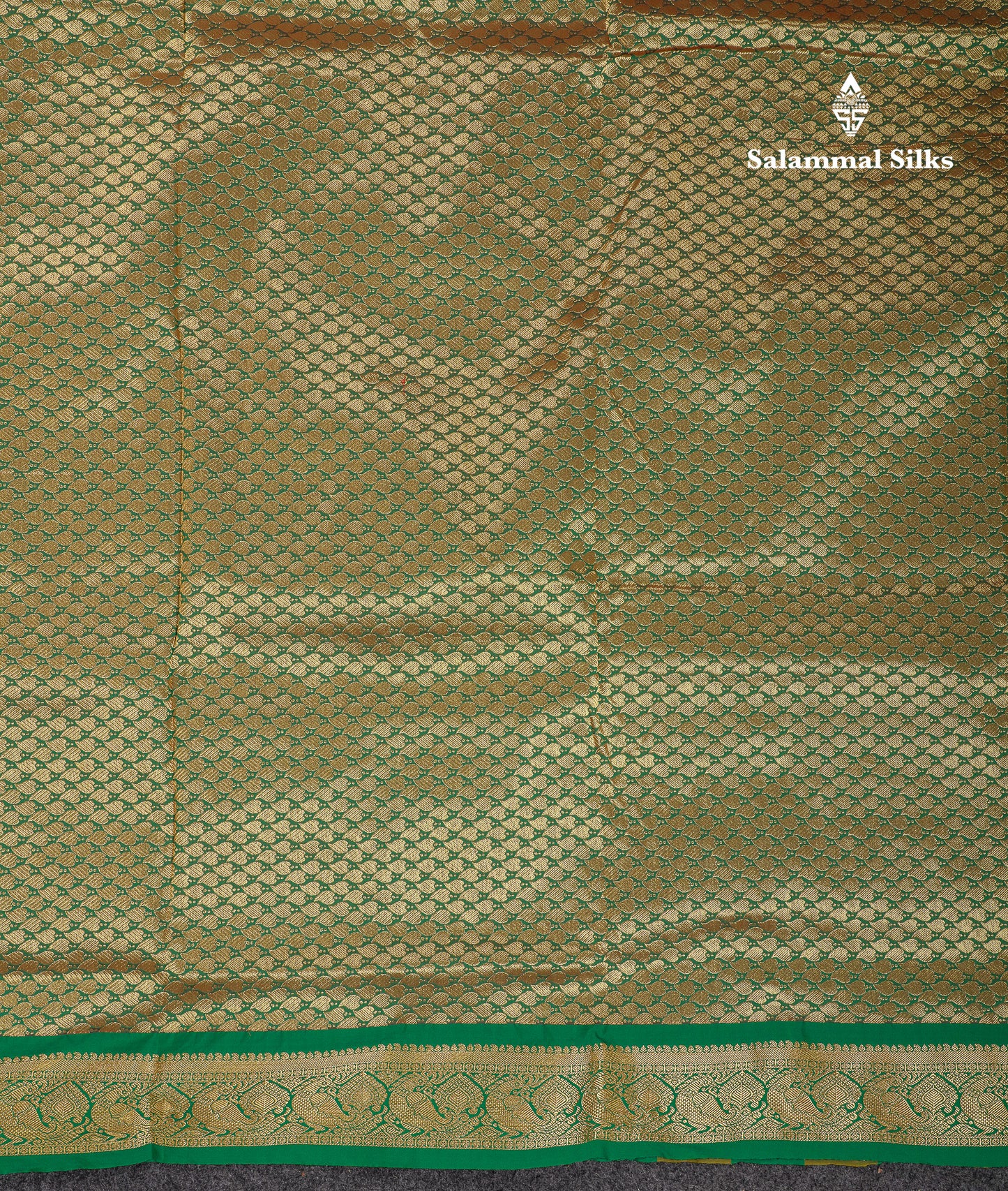 9 Yards Semi Silk Saree Orange With Contrast Green Traditional Temple Border