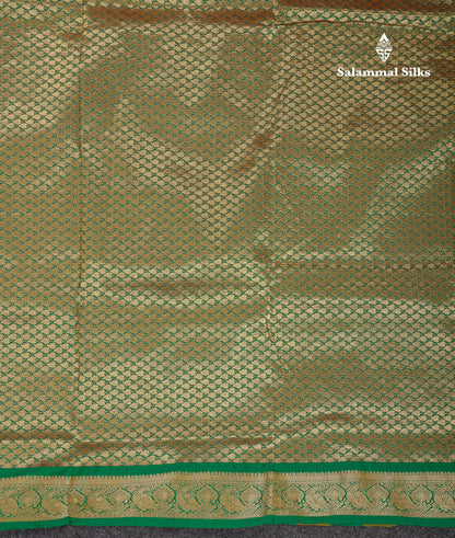 9 Yards Semi Silk Saree Orange With Contrast Green Traditional Temple Border