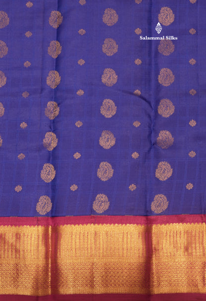 Blue Colour Pure Kanjivaram Silk Saree With Contrast Vadamalli Border