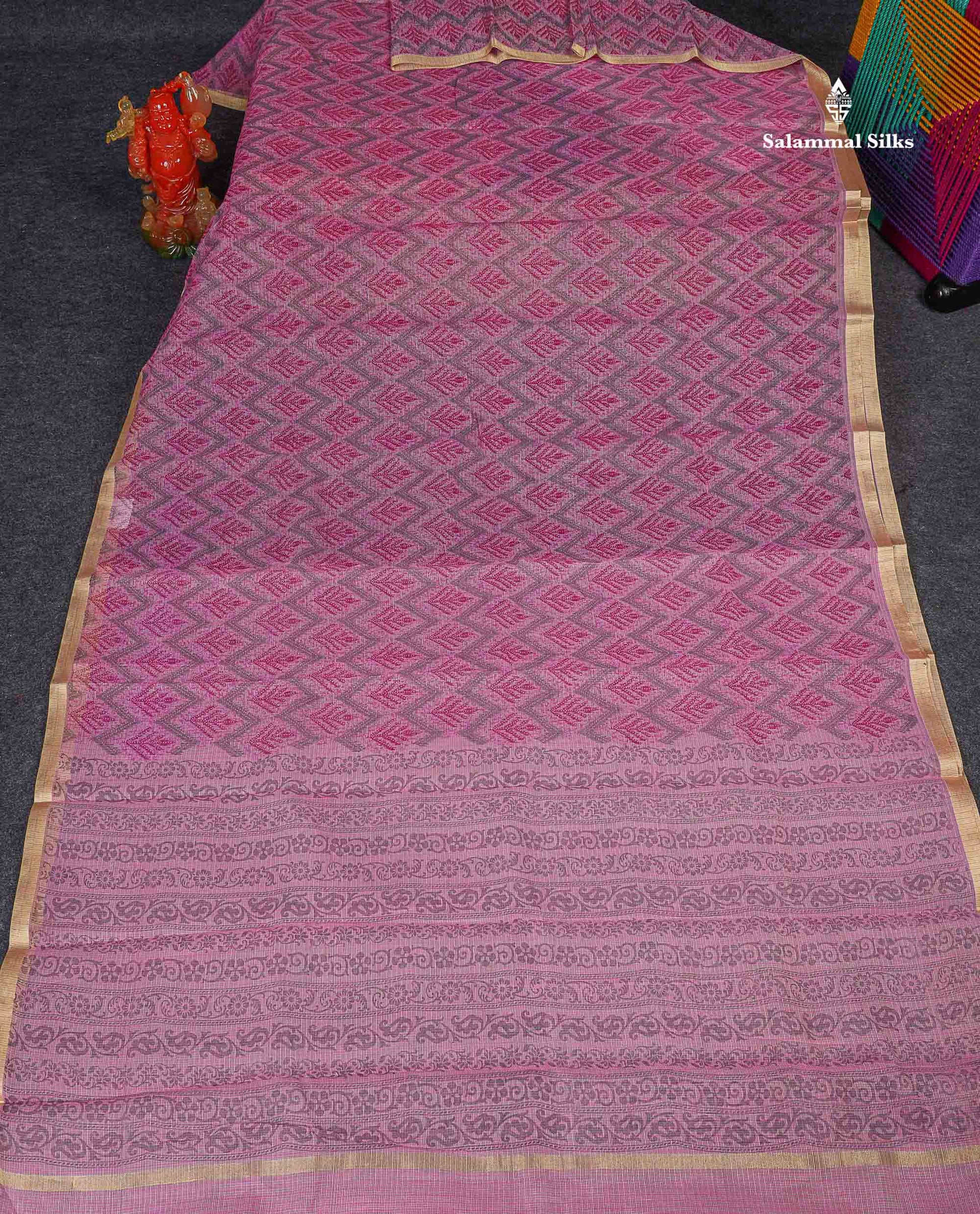 Kota Cotton Fancy Saree - Light Pink Colour Body With Small Ribbon Border 