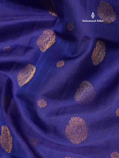 Blue Colour Pure Kanjivaram Silk Saree With Contrast Vadamalli Border