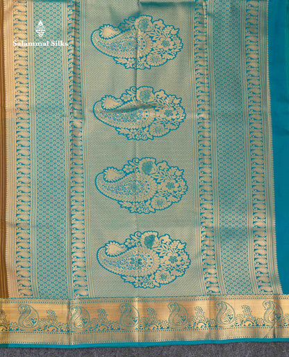 Beautiful Magenta Vertical Zari Line With Butta Semi Silk Saree With Contrast Peacock Blue Traditional Border