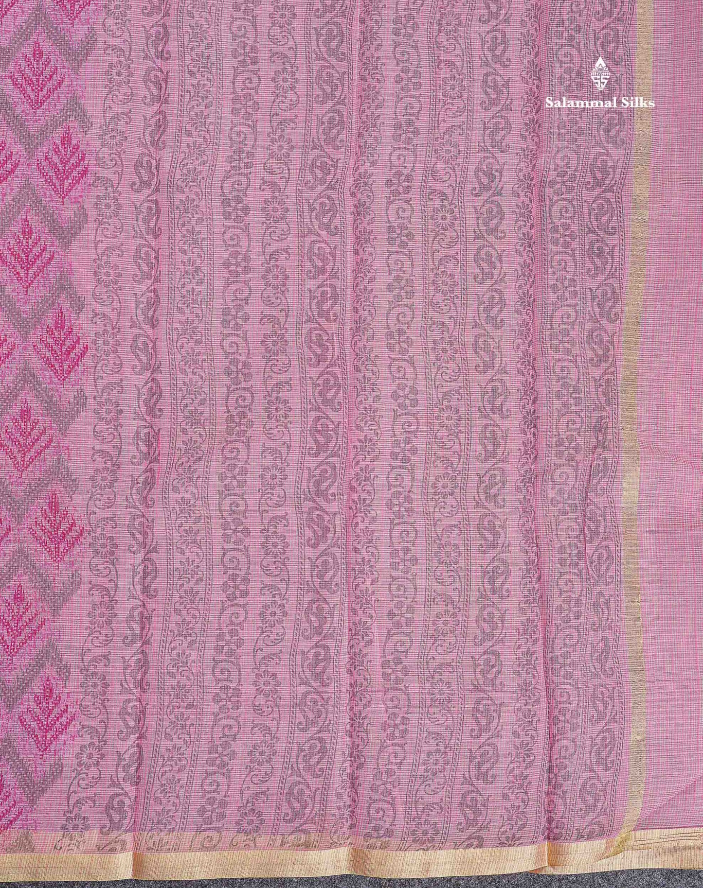 Kota Cotton Fancy Saree - Light Pink Colour Body With Small Ribbon Border
