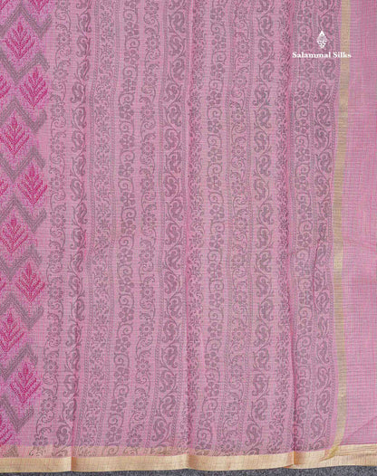 Kota Cotton Fancy Saree - Light Pink Colour Body With Small Ribbon Border