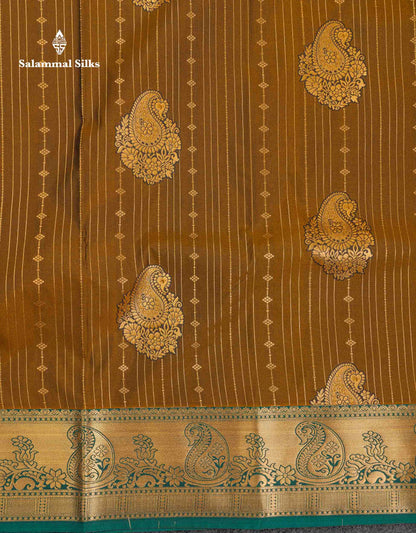 Beautiful Magenta Vertical Zari Line With Butta Semi Silk Saree With Contrast Peacock Blue Traditional Border