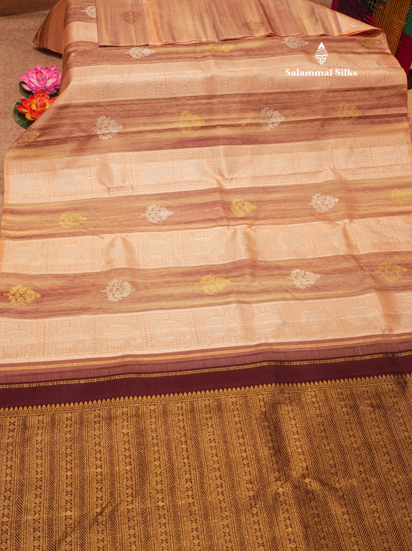 Pink Colour Fancy Pure Kanjivaram Silk Saree With Contrast Blouse