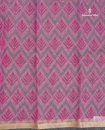 Kota Cotton Fancy Saree - Light Pink Colour Body With Small Ribbon Border