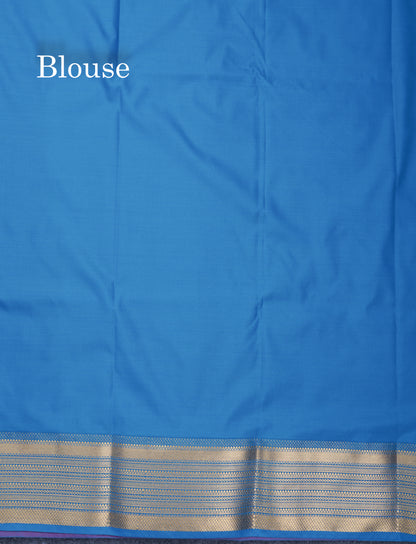 Dual Tone Rust Orange Semi Silk Saree With Contrast Blue Blouse