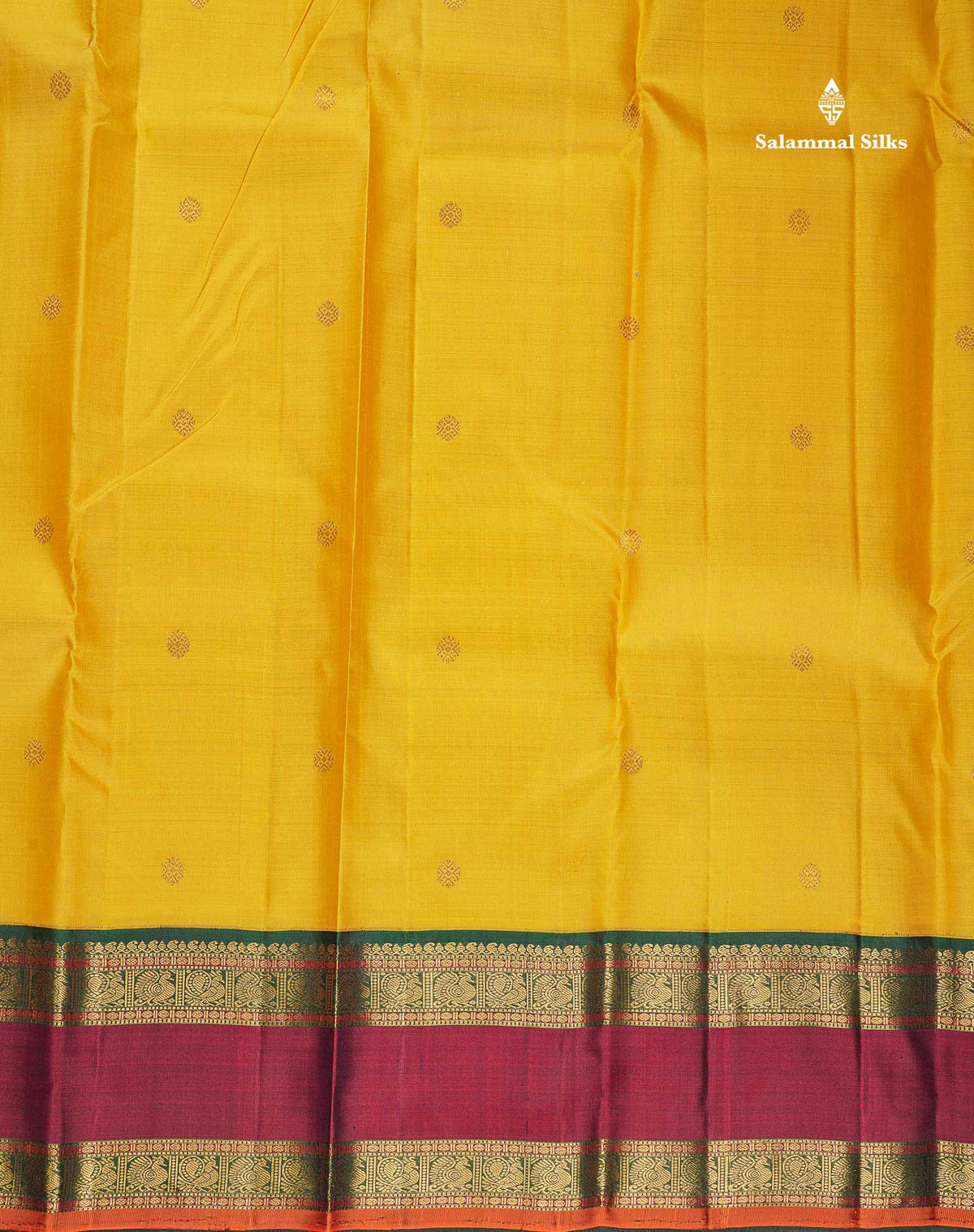 Korvai Pure Kanjivaram Silk Saree - Mustard Yellow Colour Body With Contrast Bottle Green Rettapet Border