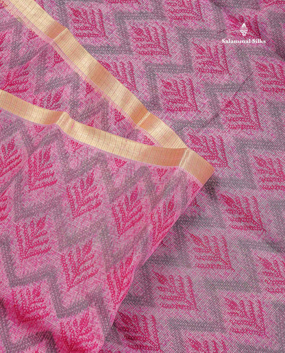 Kota Cotton Fancy Saree - Light Pink Colour Body With Small Ribbon Border