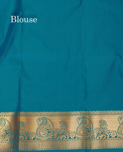 Beautiful Magenta Vertical Zari Line With Butta Semi Silk Saree With Contrast Peacock Blue Traditional Border