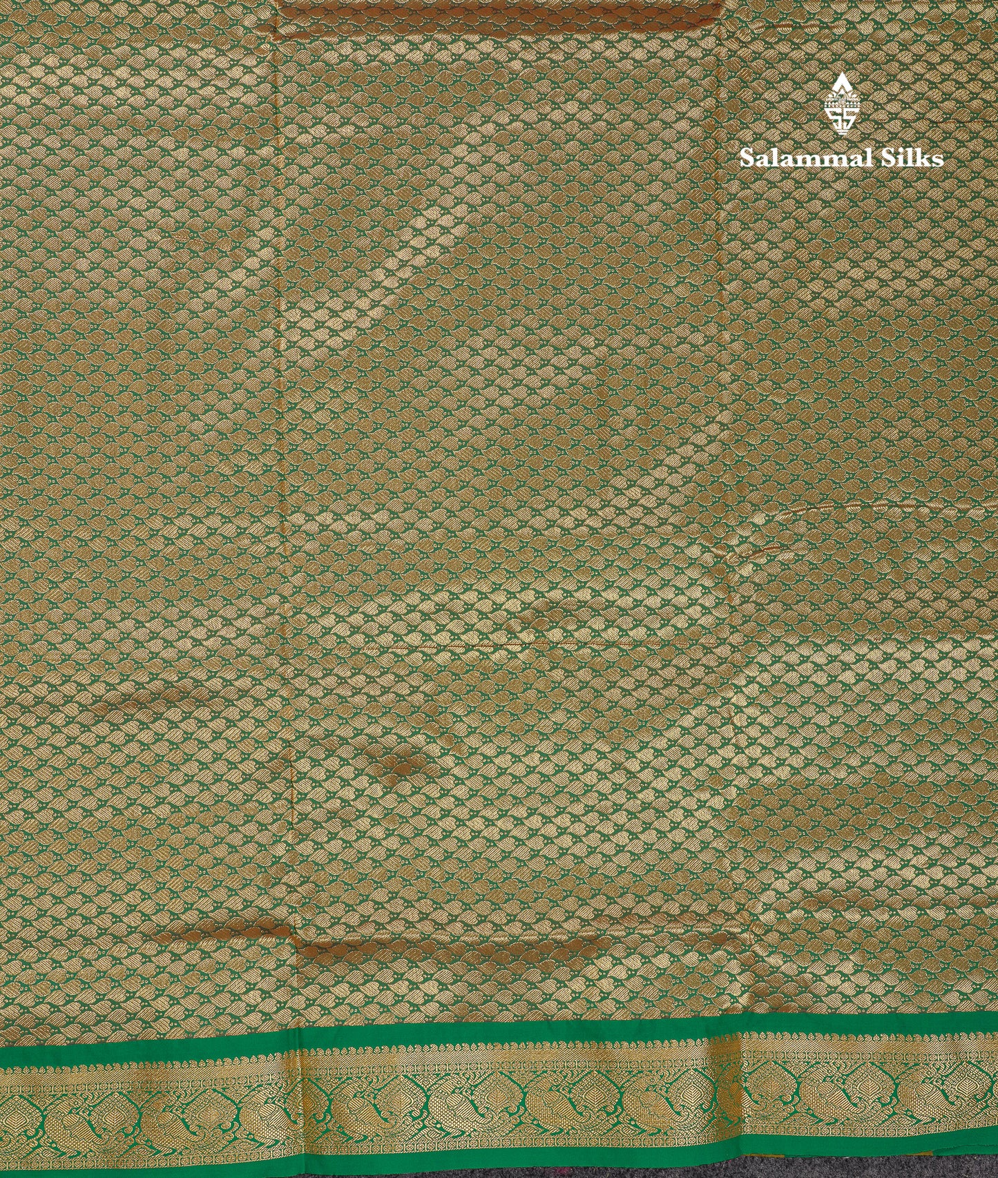 9 Yards Semi Silk Saree Orange With Contrast Green Traditional Temple Border