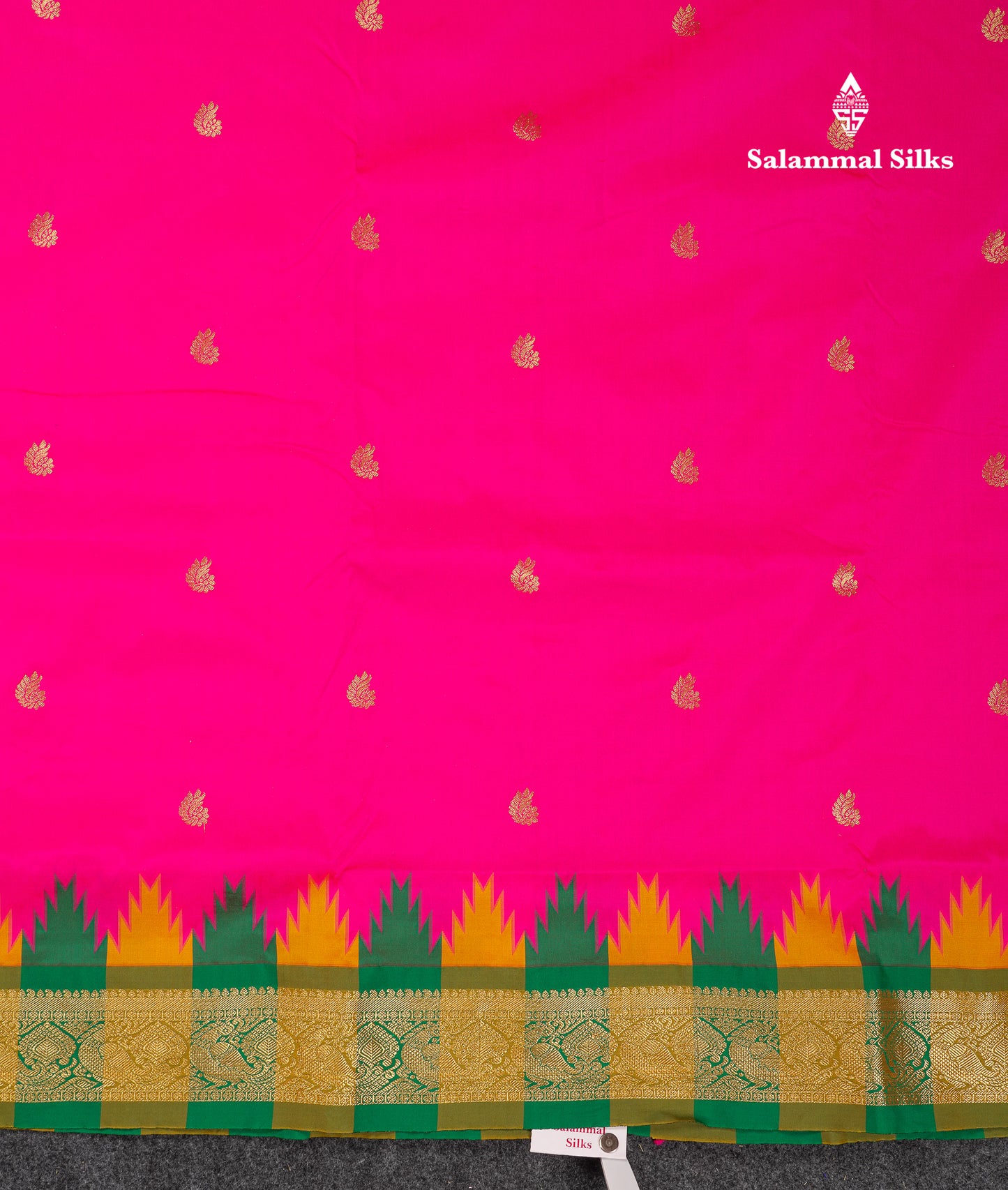 9 Yards Semi Silk Saree Orange With Contrast Green Traditional Temple Border