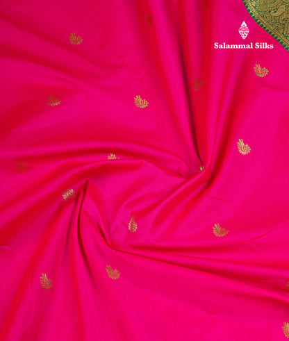 9 Yards Semi Silk Saree Orange With Contrast Green Traditional Temple Border