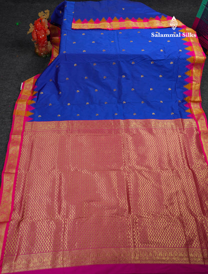 9 Yards Semi Silk Saree Orange With Contrast Green Traditional Temple Border
