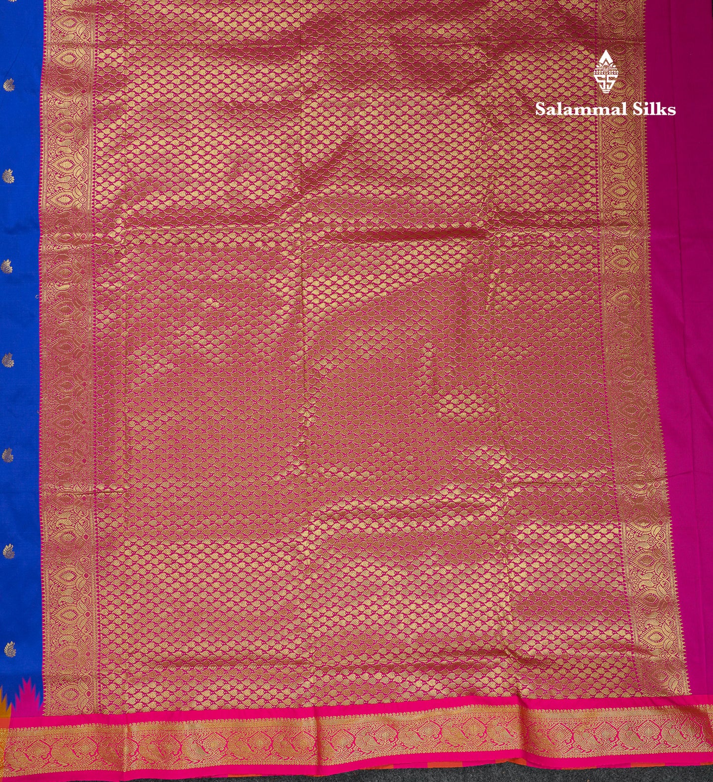 9 Yards Semi Silk Saree Orange With Contrast Green Traditional Temple Border