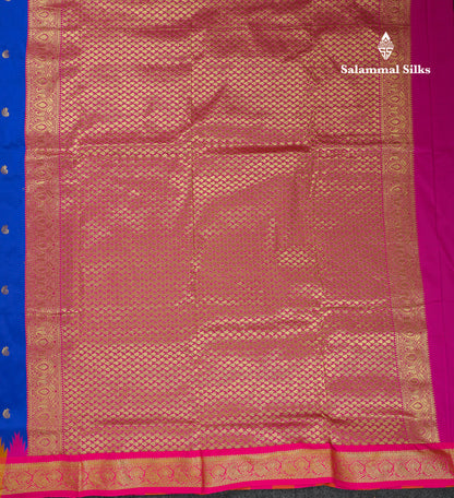 9 Yards Semi Silk Saree Orange With Contrast Green Traditional Temple Border