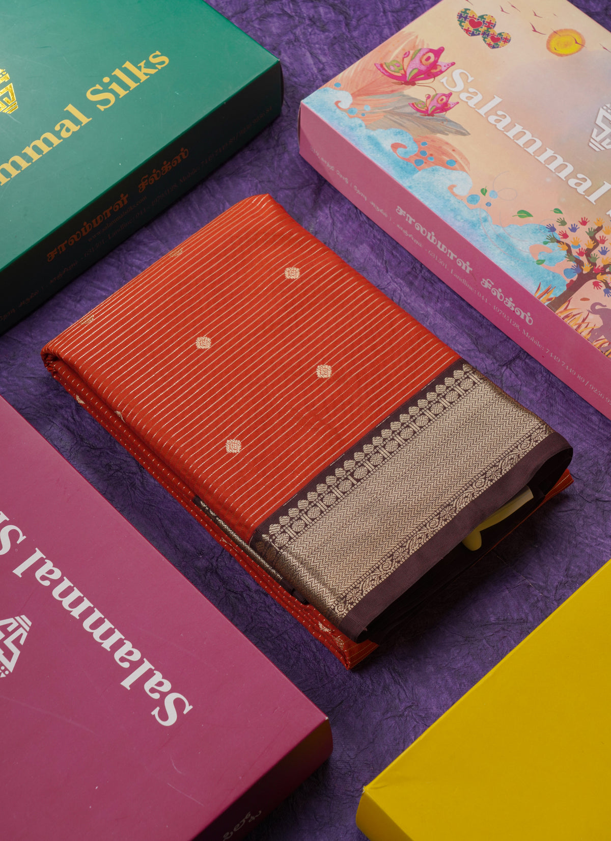 Beautiful Rust Orange Semi Silk Saree With Contrast Dark Brown Traditional Medium Border