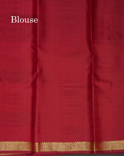 Pure Kanjivaram Silk Saree - Paalum Pazham Checks & Butta With Contrast Maroon Blouse