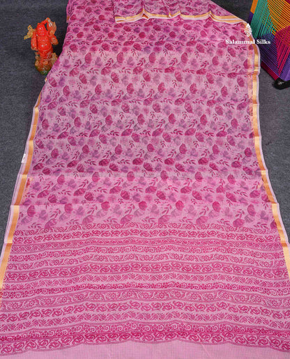 Kota Cotton Fancy Saree -  Light Pink Colour Body With Small Ribbon Border