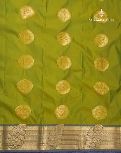 Dual Tone Olive Green Semi Silk Saree With Contrast Purple Blouse