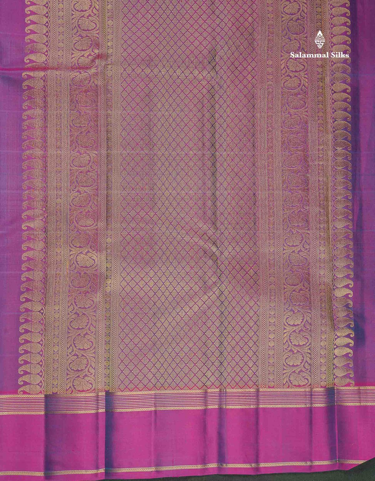 Pure Kanjivaram Silk Saree - Dual Tone Sapphire Green Colour Body With Contrast Purple Gap Border