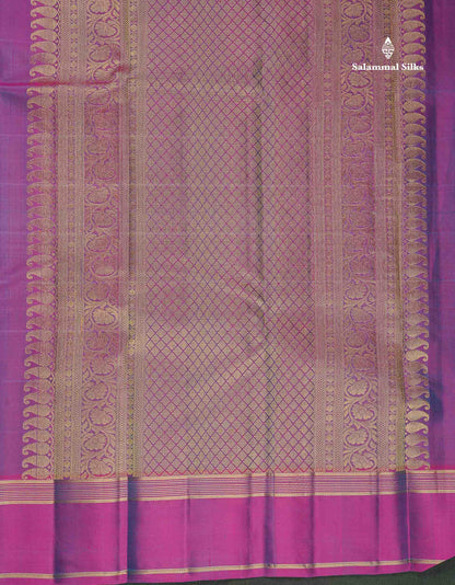 Pure Kanjivaram Silk Saree - Dual Tone Sapphire Green Colour Body With Contrast Purple Gap Border