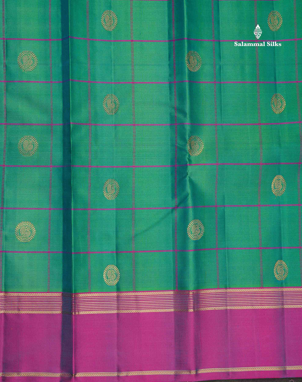 Pure Kanjivaram Silk Saree - Dual Tone Sapphire Green Colour Body With Contrast Purple Gap Border