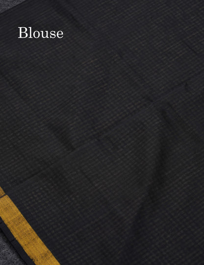 Beautiful Black & White Tiny Checks Semi Silk Cotton Saree With Contrast Black Blouse