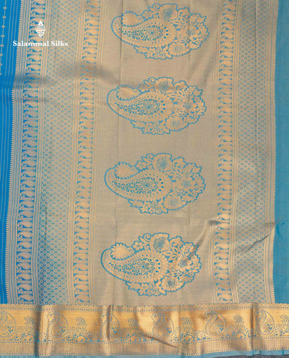 Beautiful Magenta Vertical Zari Line With Butta Semi Silk Saree With Contrast Peacock Blue Traditional Border