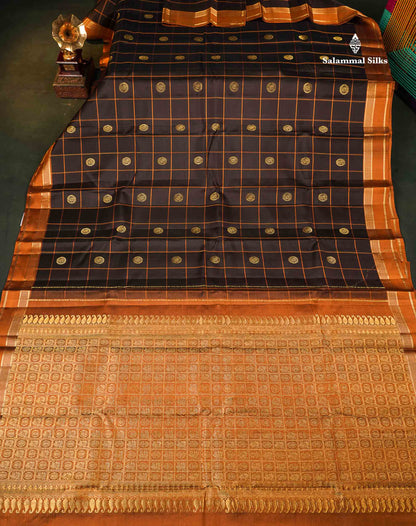Pure Kanjivaram Silk Saree - Snuff Brown Colour Body With Contrast Brown Gap Border